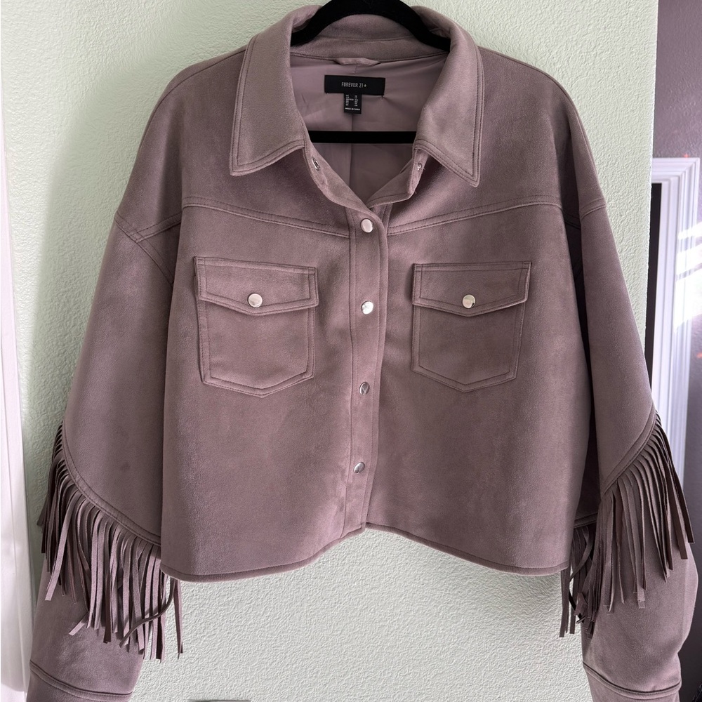 Fringe Detail Grey Shacket